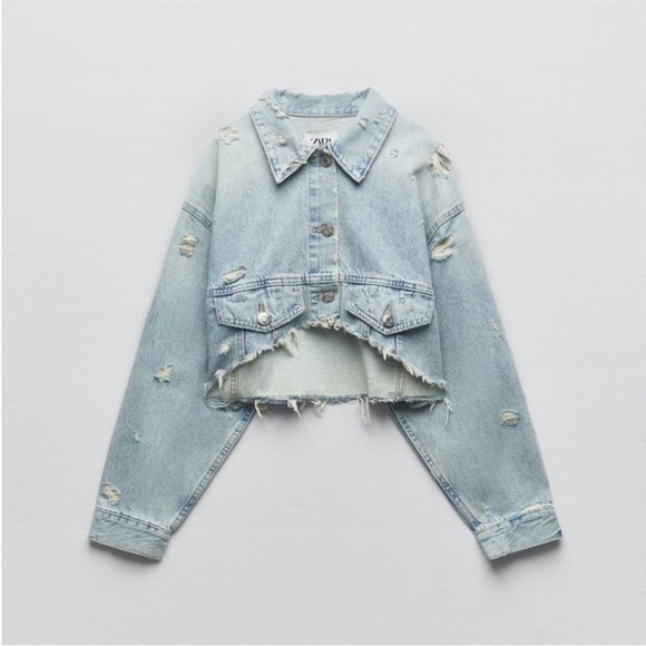 Zara Cropped Distressed Jean Jacket - Picture 2 of 8